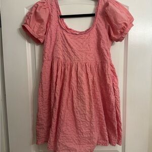 LoveShackFancy Coral Pink Swiss Dot Puff Sleeve Dress
